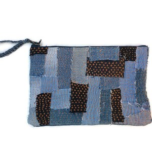 Bolso clutch Denim Boro, bolso clutch de jeans reciclados, bolsa de patchwork de pulsera sashiko, cosido a mano, regalo unisex, clutch HIROTO