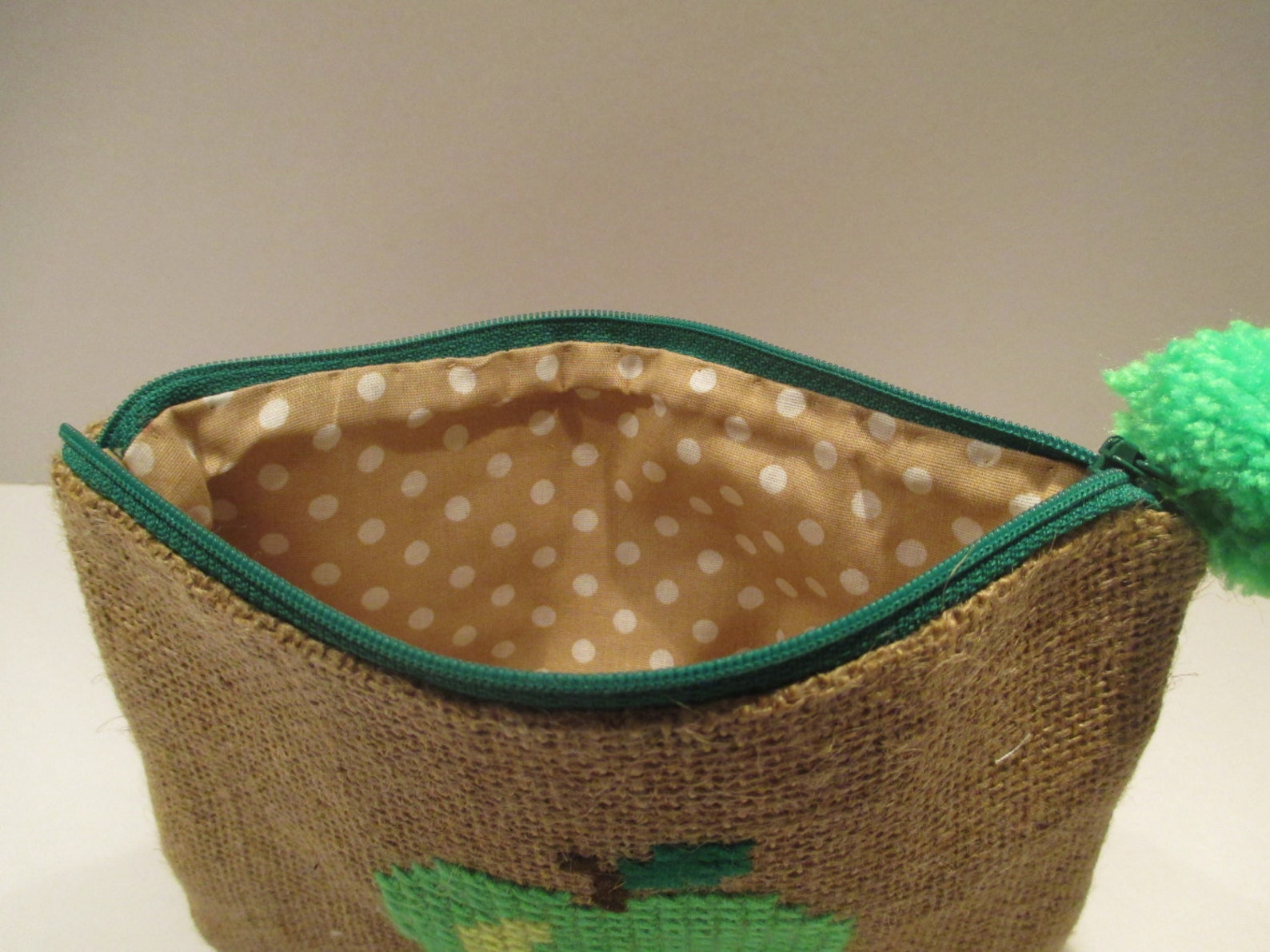 Green Apple Pouch Bag, Hand Made, Hand Embroidered, Accessories Pouch