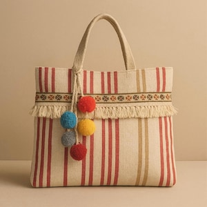 Handmade Carpet Tote Bag: Pompom Ric Rac Shopper