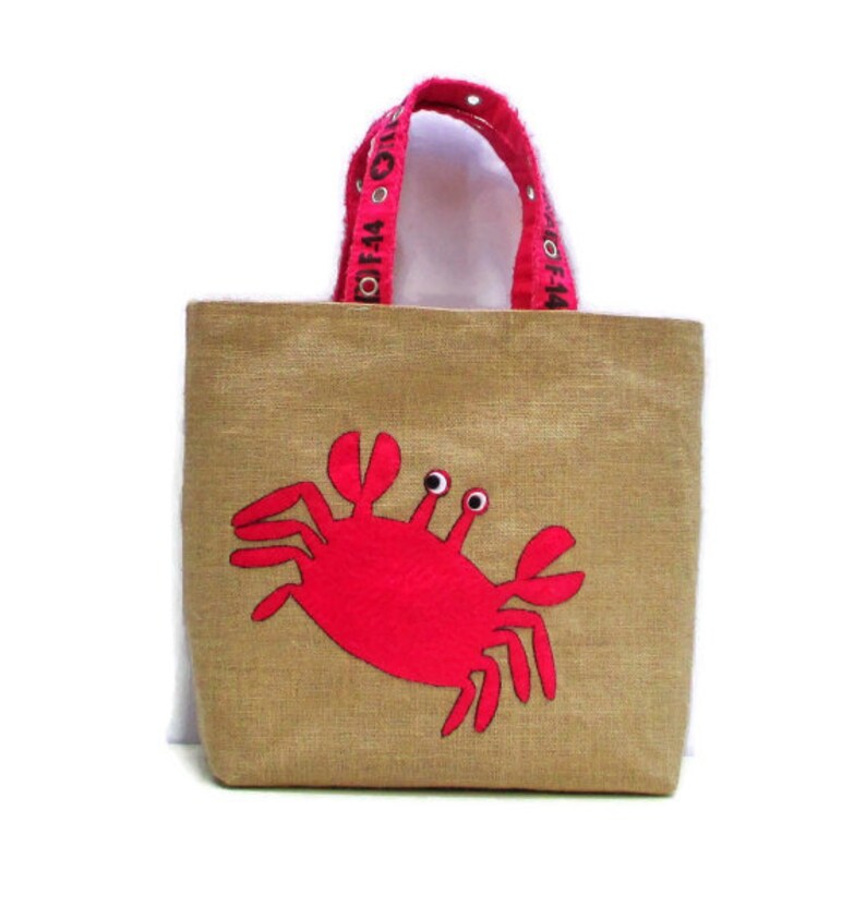 MORAY Pink Crab Handmade Summer Jute Tote Bag Artistic Hand Etsy