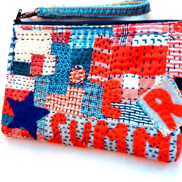 Boro Beuteltasche, handgemacht, handgenäht mit recycelten bunten Stoffresten, sashiko patchwork Accessoires Beutel, Zero Waste, KINSLEY