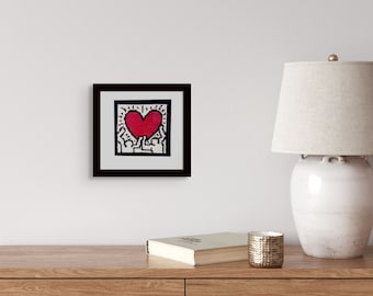 Framed Hand Embroidered Heart Wall Art: Modern Cross Stitch Decor