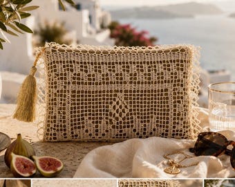 Handmade Lace Clutch Pouch | Linen Cosmetic Bag | OOAK Artisan Zipper Pouch | Neutral Boho Clutch | Elegant Travel Organizer
