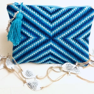 Clutch bag,hand embroidered cross stitch,blue shades,summer accessory, luxury gift, one of a kind, zero waste, ready to ship,ONDINE