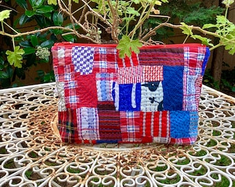 Boro pouch bag,handcrafted, artisan, handmade recycled colorful scraps, sashiko boro patchwork accessories pouch, hand stitched, boho