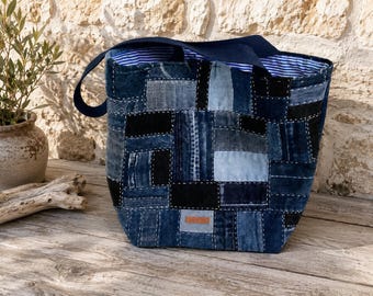 Denim Patchwork Tote Bag | Handmade Japanese Boro Inspired Shoulder Bag | Upcycled Jean Tote | Sustainable Gift for Her, OOAK