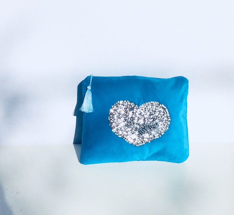 Heart Embroidered  Pochette - Green