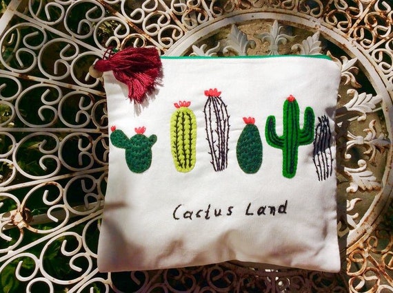 Kaktus Accessoires BaumwolleTravel Schminktasche  handgemacht/handbestickt/appliziert/Accessoires Tschchen - Etsy sterreich