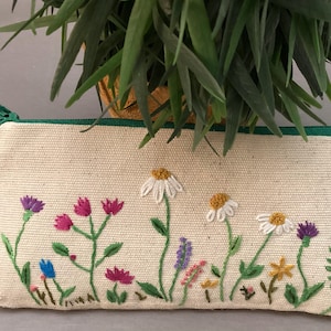 Floral pouch bag, hand embroidered canvas coins pouch, artisan, handmade gift, mothers day gift, unique