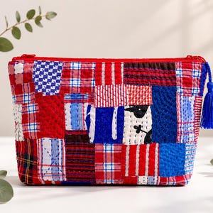 Handgemaakt zakje met Boro-patchwork: tas met geüpcycled sashiko-accessoire