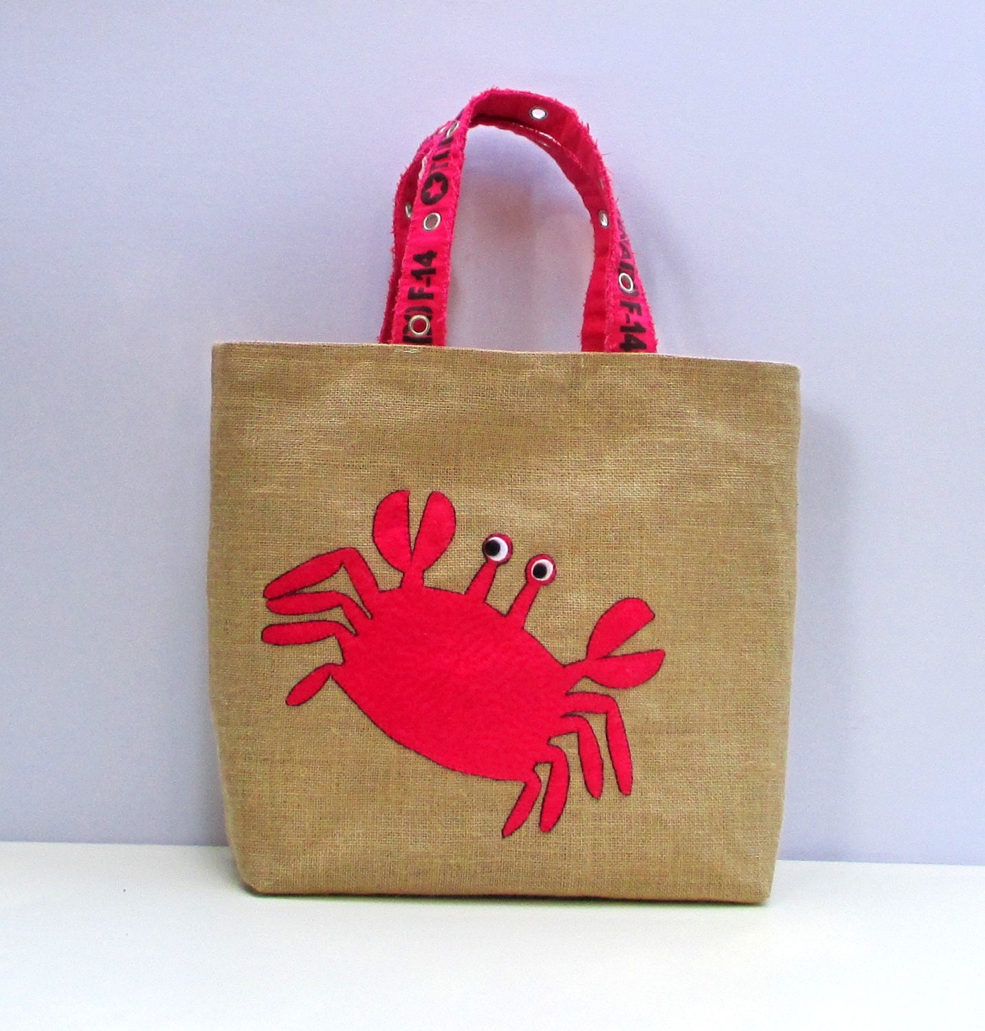 Pink Crab Beach Bag Handmade Summer Jute Tote Bag Hand Etsy
