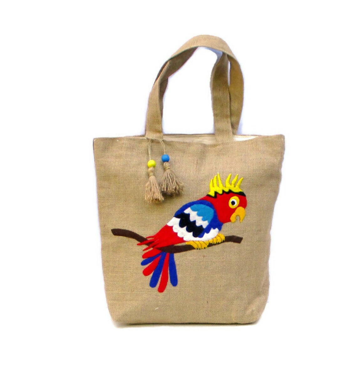 Tropical Parrot Bag Hand Applique Handmade Jute Tote Bag - Etsy