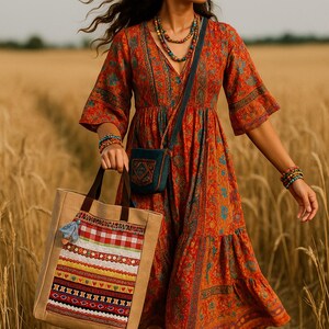 Patchwork Tote Bag: Handmade Jute Shopper with Lace Trims image 2