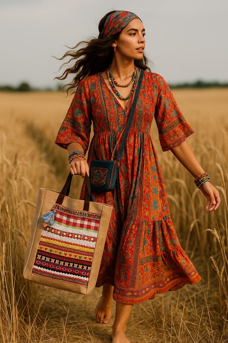 Patchwork Tote Bag: Handmade Jute Shopper with Lace Trims image 2