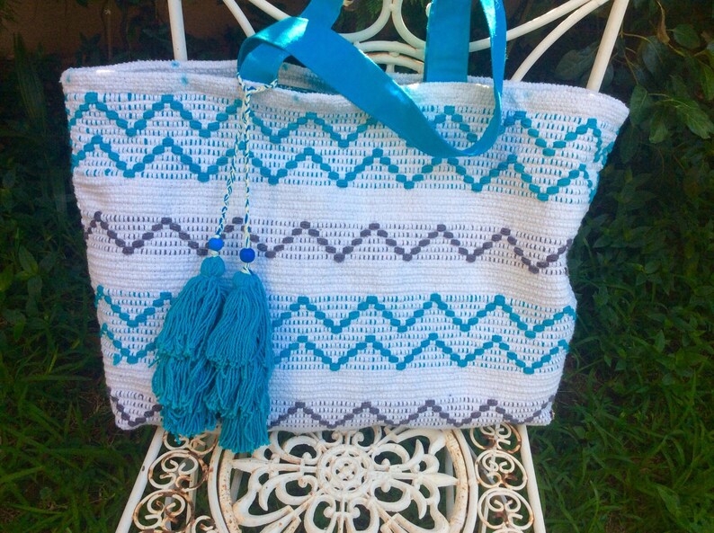 Carpet Blue, Woven,boho Shoppers Bag, Rag Rug Tote Bag, Boho Style ...
