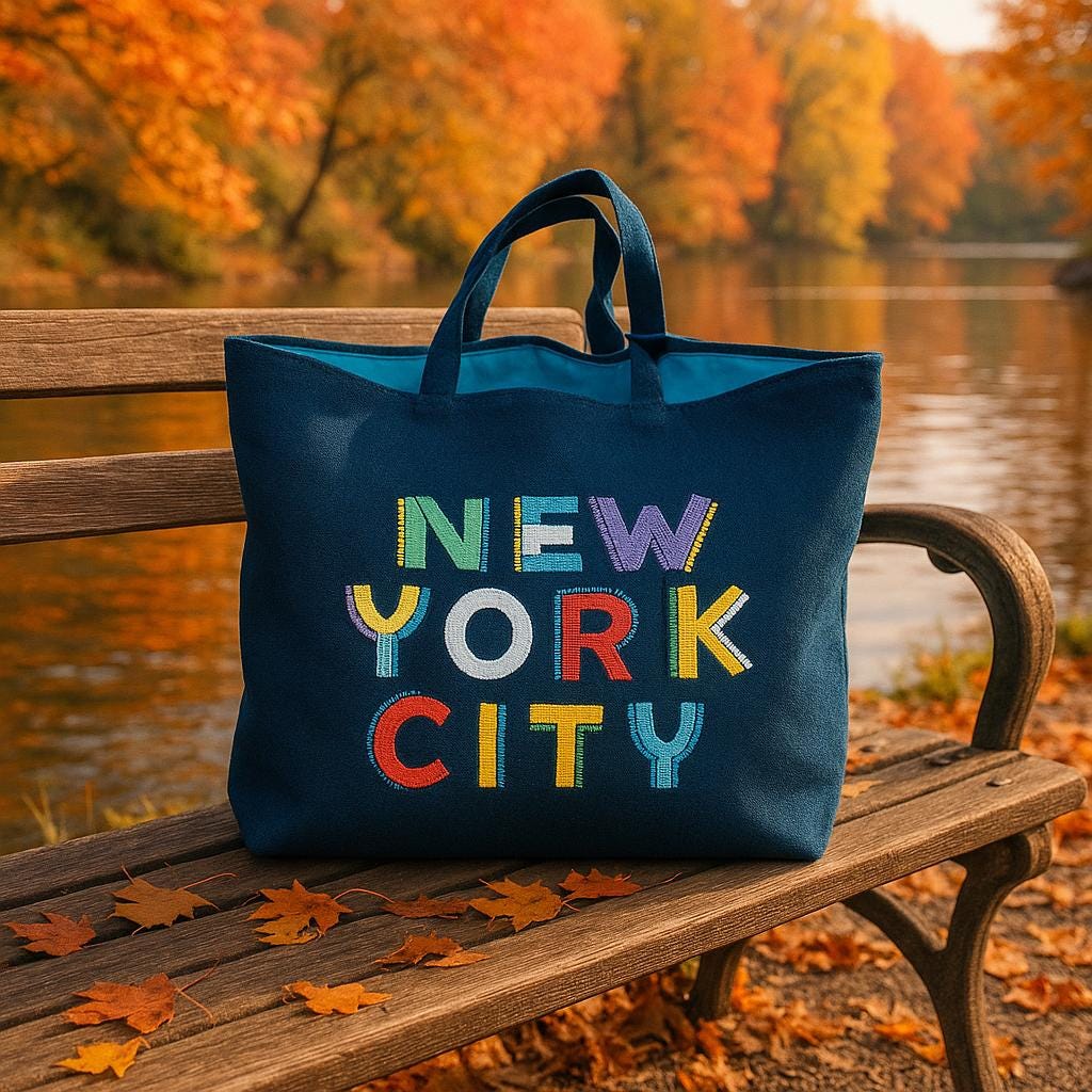 ニューヨーク刺繍デニムトートバッグ Embroidered NYC Denim Tote Bag: Colorful Urban Shopper - Etsy