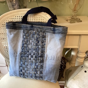 Denim tote bag,handmade,repurposed, sustainable fashion/zero waste/unique summer gift
