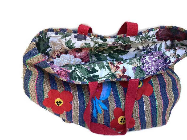 Extra Large Jute Tote Bag Hand Embroidered at Both Sides Etsy