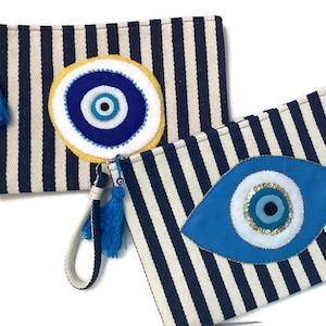 Evil Eye flat clutch, Evil Eye Travel Gift, Evil Eye Protection Bag, Greek Evil Eye, Fashion Evil Eye Pouch