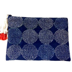 Blue sashiko pouch bag, handmade,hand embroidered both sides,summer clutch, summer accessory, one of a kind, carry all