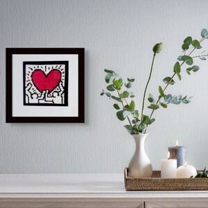 Contemporary Framed Hand Embroidered Wall Art in Black, White, and Red - Modern Home Decor, valentine home decor