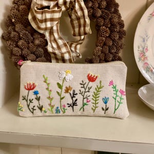 Floral pouch bag, hand embroidered canvas coins pouch, artisan, handmade gift, mothers day gift, unique