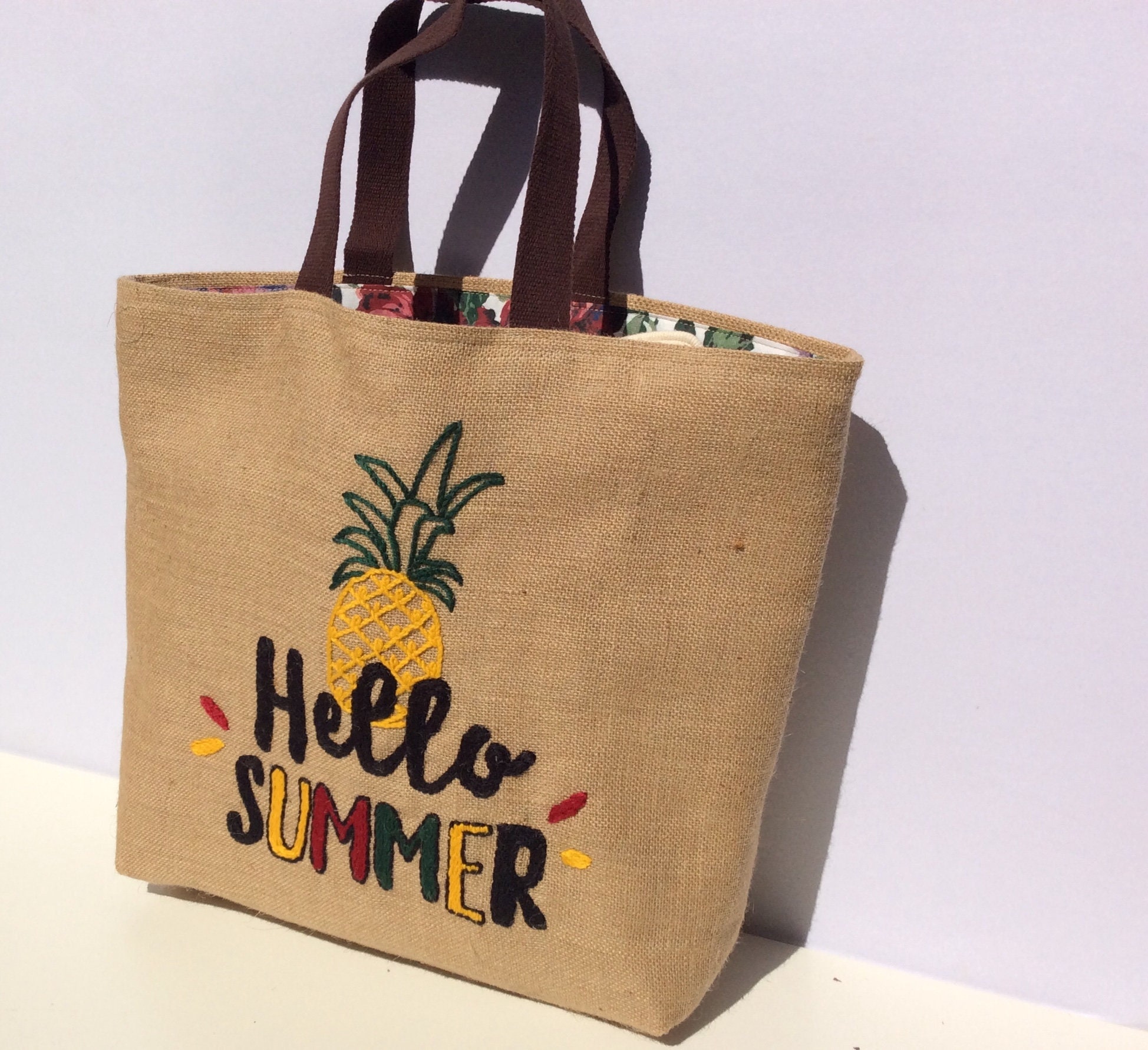 MOHANA Jute Tote Bag Hand Embroidered With Hello Summer - Etsy