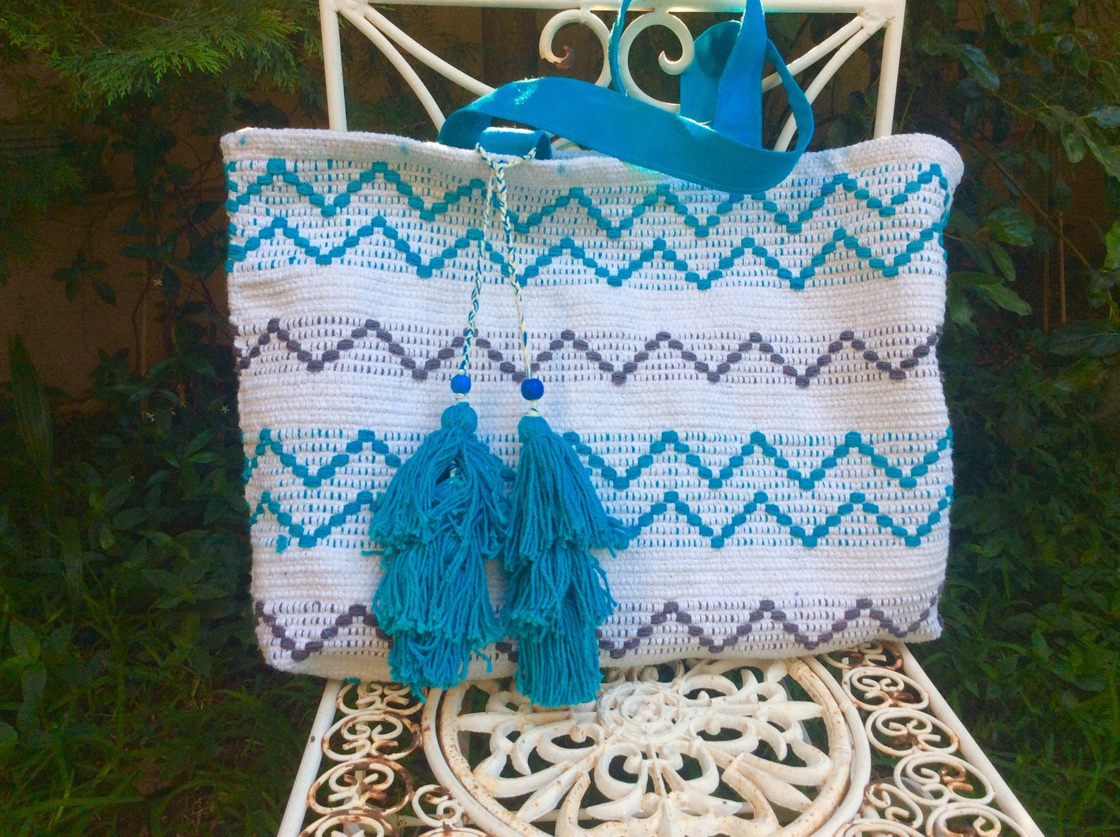 Carpet Blue, Woven,boho Shoppers Bag, Rag Rug Tote Bag, Boho Style ...