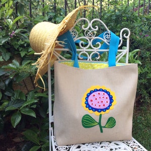 Linen floral tote bag, handmade,hand appliqued,shoulder bag,statement,embroidered/shoppers/summer/boho/vacations/ carryall bag,