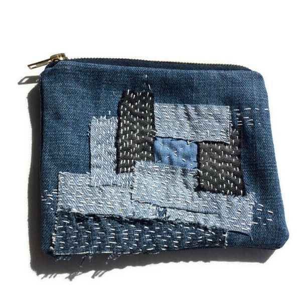 Denim Boro unisex Beuteltasche, Patchwork, handgemacht, handgenäht,zero Waste CORA