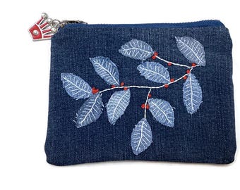 Handmade Denim Clutch: Embroidered Boro Sashiko, Repurposed Denim