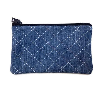 Unique Handcrafted Denim Pouch,Upcycled Sashiko Embroidery Gift, zero waste, upcycled, affordable gift