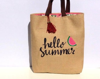 Summer tote bag, jute tote bag, hand embroidered, handmade, large, spacious, one of a kind, beach bags, boho style, shoppers