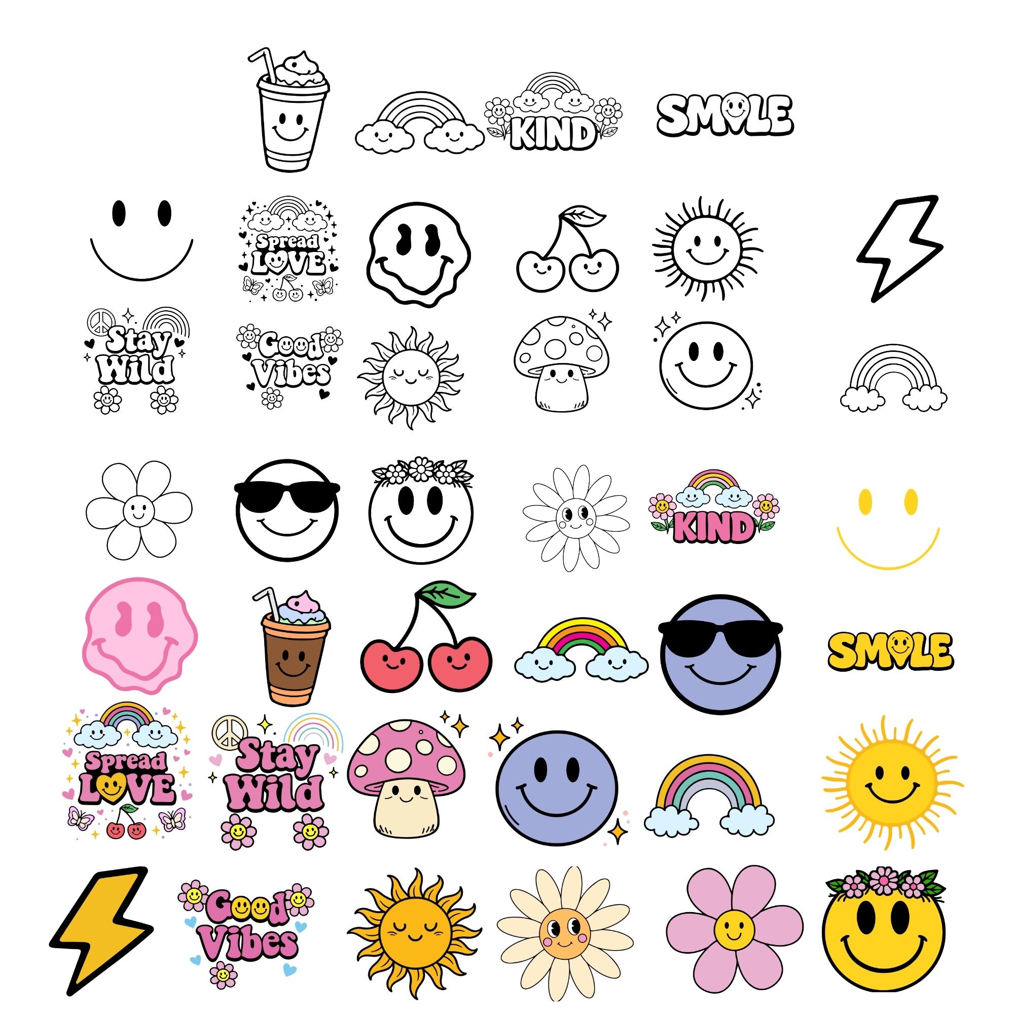 Boho Hippie SVG Bundle Retro Smiley Flower Rainbow Sun Groovy Designs ...