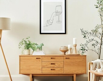 Minimalistic Wine Glass in Hand Wall Print | Home Decor