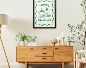 Coffee and Croissant Print | Coffee Wall Art Home Decor