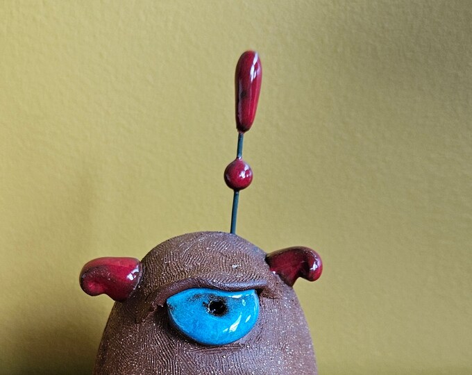 Mood Monster,  monster sculpture,  ceramic monster, handmade Monster rattle, ceramic rattle