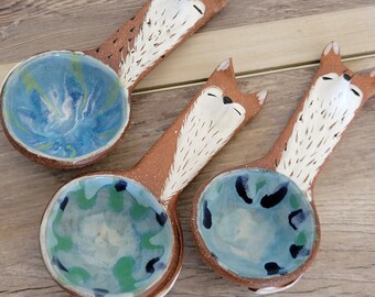 Fox Coffee Scoop, fox spoon, pottery spoon, pottery scoop,
