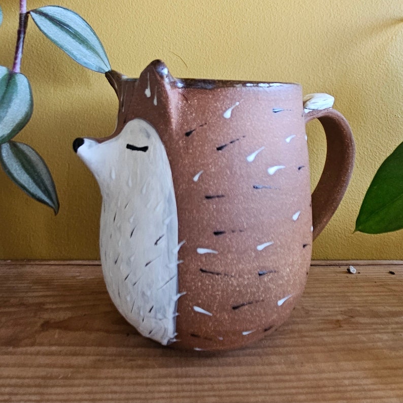 Red Fox Mug, handmade pottery mug, pottery fox, ceramic fox, one-of-a-kind mug, fox pottery, woodland creatures, woodland mug, large fox mug image 1