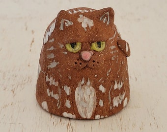 Ginger Cat red stoneware tiny sculpture,  handmade clay figure,  ceramic cat, cat pottery, pottery cat cat lover, cat lady