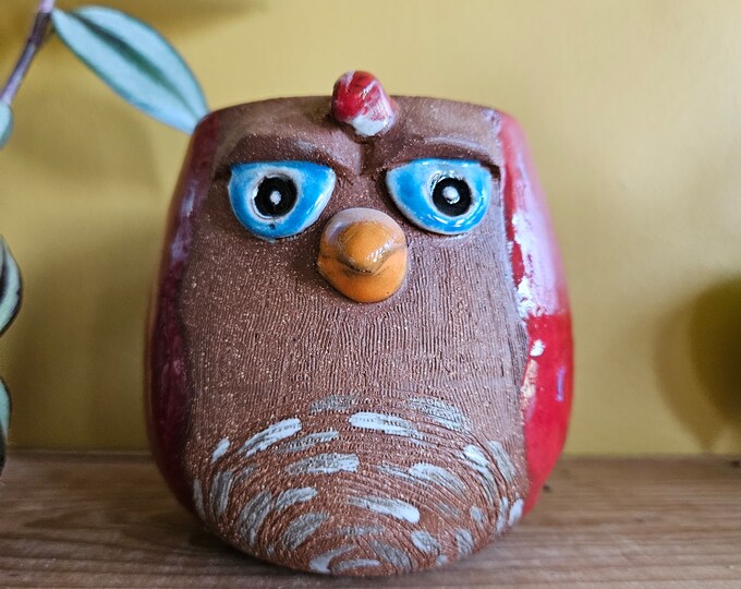 Red Bird Mug, Cardinal Mug, handmade pottery mug, wheel throw mug, bird mug, ceramic bird, bird pottery, bird lover