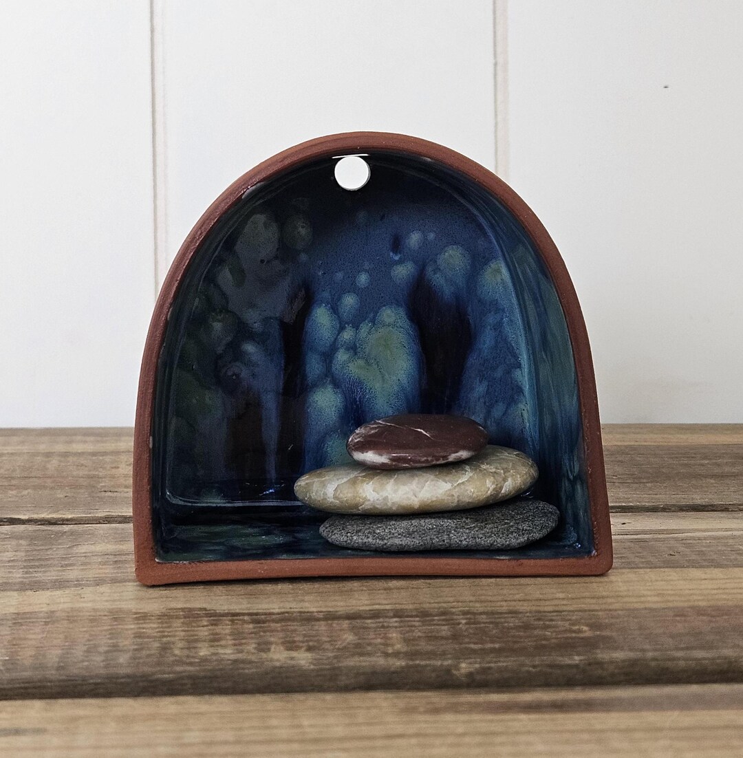 Ceramic Curio Shelf, Shrine, Altar, Blue Ceramic Shelf, Wicca, Ritual ...