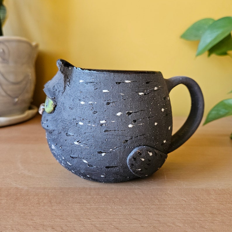 Black Cat Mug, handmade pottery mug, ceramic cat mug, cat pottery, handmade mug, wheel-thrown mug, cat lady, cat mom, cat dad image 4