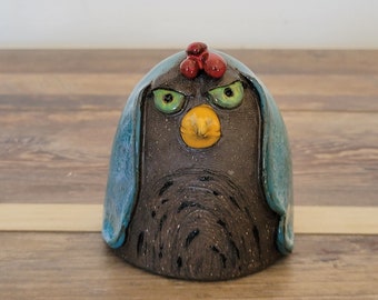 Small Ceramic Chicken Sculpture, ceramic chicken, angry chicken, chicken lover, chicken pottery