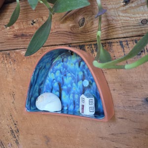 Small Ceramic Curio Shelf, shrine, altar, wall art, handmade earthenware wall shelf, curio shelf