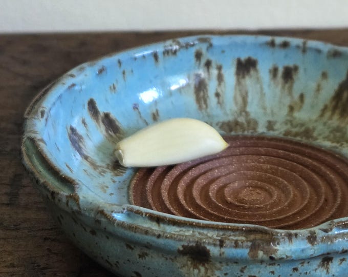 Featured listing image: Handmade Pottery Garlic Grater: Turquoise Ceramic Ginger Shredder