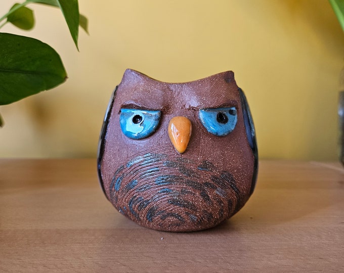 Wise Owl Mug, handmade pottery mug, one-of-a-kind mug, ceramic owl, owl pottery