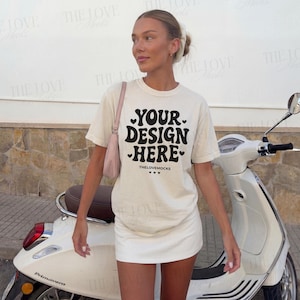 Comfort Colors 1717 Ivory Shirt Mockup, C1717 Model Mockup, Italian Vespa Italy Mockup, European Theme, Trendy Aesthetic Lifestyle Mockup