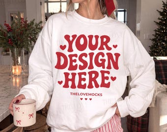 Gildan 18000 witte sweatshirt mockup, G18000 kerstmockup (digitale download)