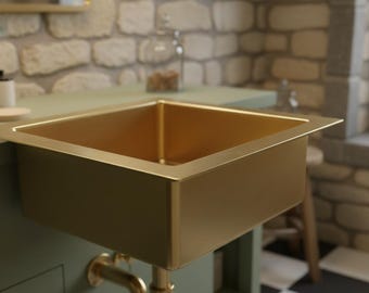Solid Unlacquered Brass Undermount Kitchen Sink, Handmade Farmhouse Bar Sink